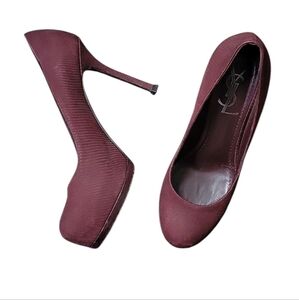 Yves Saint Laurent Tribtoo Burgundy Snakeskin Texture Heel YSL Boudoir Chic 6.5